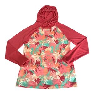 Patagonia Rash Guard Capilene Hoodie Pink Tropical Print Girls XL 14 Vacation